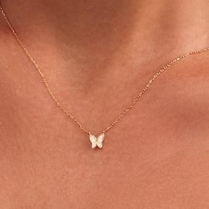 Diamond Butterfly Necklace in 14k Real Gold for Women | Butterfly Pendant Necklace | Animal Necklace | Valentine&#39;s Day Gift for Women