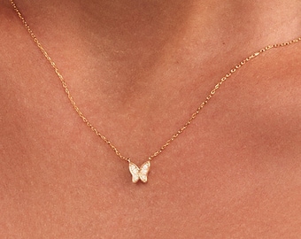 Diamond Butterfly Necklace in 14k Real Gold for Women | Butterfly Pendant Necklace | Animal Necklace | Valentine's Day Gift for Women