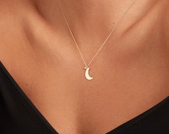 Diamond Moon 14K Solid Gold Necklace | Crescent Moon Phase Pendant | Diamond 14K Gold Jewelry | Gift for Women | Delicate Necklace for Women