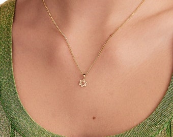 Star of David Necklace in 14K Solid Gold | Gourmet Jewish Star Necklace  | 14k Yellow Gold Necklaces for Women