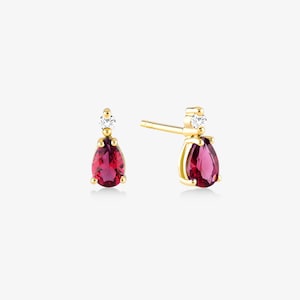 14K Gold Diamond Ruby Earrings | Teardrop Ruby Stud Earrings | Diamond Earrings for Women | July Birthstone Earrings | Gift for Mom