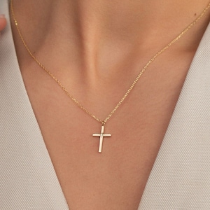 14k Solid Gold Diamond Cross Necklace | Solitaire Diamond Pendant Necklace for Women | Dainty 14k Real Gold Religious Jewelry | Gift for Her