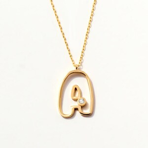Collier initial bulle diamants en or 14 carats / Pendentif initial découpé personnalisé / Collier diamant personnalisé pour femme / Cadeau pour elle