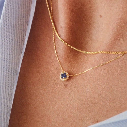 Dainty Gold Birthstone Necklace For Women - Sterling Silver Heart Pendant, 18K Gold Plated - Gift For Girlfriend, Wife, Mom