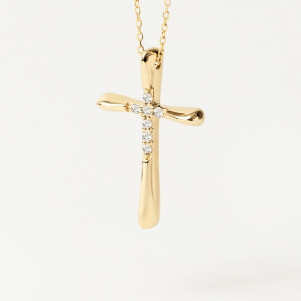 Diamant Kreuz Halskette aus 14K Gold | Kreuz Halsketten für Frauen | Christlicher Glaube Halskette | 14k Kreuz Schmuck | Perfektes Geschenk für Sie