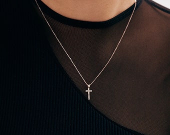 Diamanten kruisketting in 14k goud | Pave kruisketting voor dames | Diamanten kruishanger | Geloof ketting | Christelijke geschenken