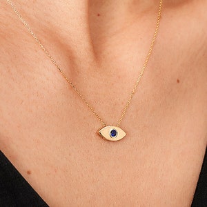 Evil Eye Necklace | Sapphire Necklace for Women | 14k Solid Gold Evil Eye Necklace | Gift for Women