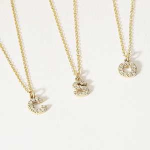 Collier initial personnalisé en or massif 14 carats avec diamants | Collier lettre pavé de diamants | Bijoux personnalisés en or véritable | Cadeaux pour femmes