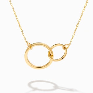 14K Solid Gold Interlocking Circle Necklace | Intertwined Circle Necklace for Women | 2 Ring Necklace | Best Friend Gift