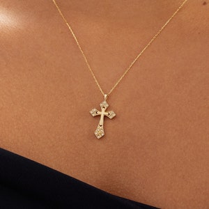 Diamond Cross Necklace in 14k Solid Gold for Women Vintage - Etsy