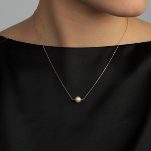 Solitaire Pearl Pendant Necklace in 14k Real Gold | Majorica Pearl Floating Necklace for Women | Dainty 14k Gold Jewelry | Gift for Women