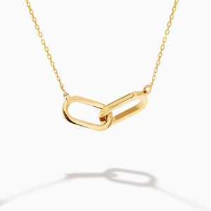 Intertwined Linked Necklace in 14K Solid Gold | Paperclip Necklace for Women | Interlocking Linked Necklace | Perfect Gift for Her