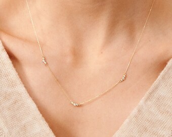 12 Stones 14K Yellow Gold 6CTW Created Diamond Necklace By The Yard 24" 12 Stones 14K Yellow Gold 6CTW Created Diamond Necklace By The Yard 24"