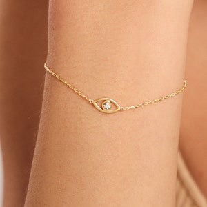 Diamond Evil Eye Bracelet for Women | Good Luck Bracelet | Evil Eye Bracelet in 14k Gold | Lucky Eye Charm | Evil Eye Jewelry | Gift for Her