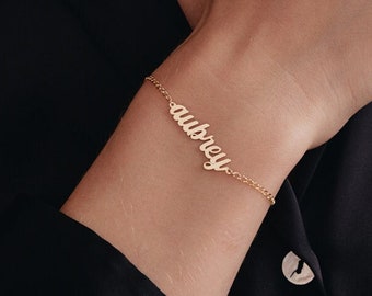 Personalisiertes Namensarmband aus 14K Gold | Feinschmecker Armband Name Kette für Frauen | 14K Echtgold benutzerdefinierte Schmuck | Geschenk für Sie