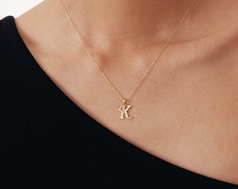 14K Solid Gold Dainty Script Letter Pendant Necklace | Custom Initial Necklace for Women | 14K Real Gold Personalized Jewelry  | Custom Gift