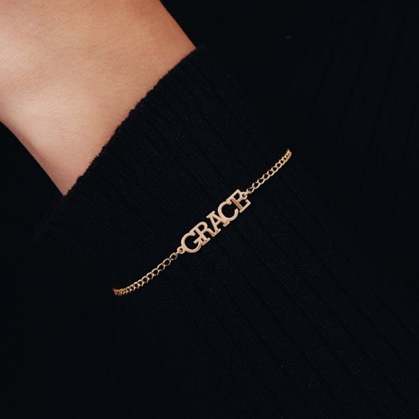 14K Solid Gold Benutzerdefinierte Name Plate Armband für Frauen | Feinschmecker Armband | 14K Echtgold personalisierter Schmuck | Personalisierte Geschenke