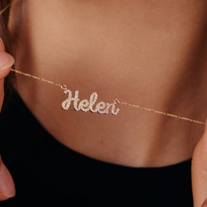 Diamond Name Necklace | Pave Name Necklace | 14k Gold Custom Necklaces for Women  | Cursive Name Necklace | Personalized Gift