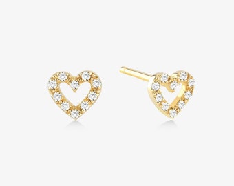 Diamond Stud Earrings in 14k Solid Gold | Heart, Butterfly, Circle, Cross Earrings | 14K Gold Earrings for Women | Birthday Gift