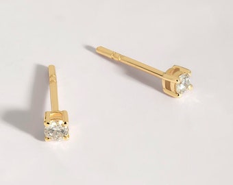 14K Solid Gold Diamant Ohrringe für Frauen | Diamant Ohrstecker | Zierliche 14K Gold Ohrstecker | 14K Echtgold Schmuck | Geschenk für Frauen