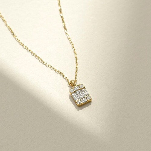 Mini Diamond Square Necklace in 14K Gold