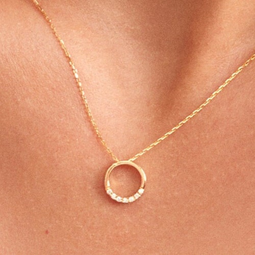 Diamond Karma Necklace in 14k Solid Gold Delicate Circle Etsy