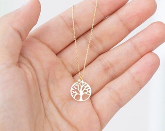 14k Solid Gold Tree of Life Necklace • Diamond Family Tree Pendant Necklace • Gift for Mom • Mothers Day Gift • Gold Tree Necklace for Women