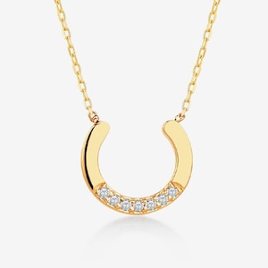 Diamond Horseshoe Necklace in 14k Real Gold | 14k Gold Lucky Horseshoe Pendant Necklace for Women | Dainty 14k Gold Jewelry | Gelin Diamond