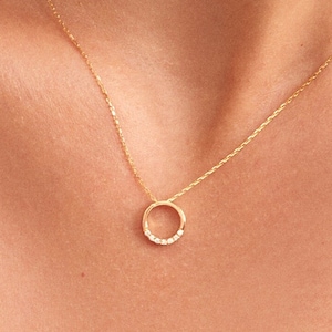 Diamond Circle Necklace | 14k Solid Round Pendant Necklace | Karma Necklace | Diamond Necklace for Women | Open Circle Necklace |