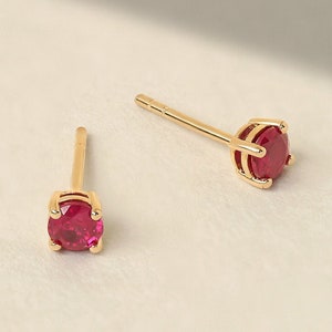 Diamond Ruby Stud Earrings in 14k Solid Gold | July Birthstone Earring | Red Gemstone Earrings | Ruby Gold Studs | Valentines Day Gift