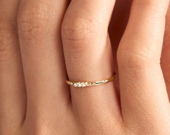 14k Solid Gold Diamond Stacker Ring | 14k Genuine Diamond Stackable Ring | 14k Gold Minimal Stackable Ring | Valentine's Day Gift for Women