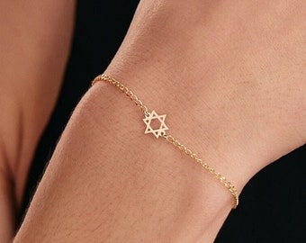 Star of David Bracelet in 14K Solid Gold | Jewish Star Gourmet Bracelet for Women | 14k Gold Dainty Bracelets
