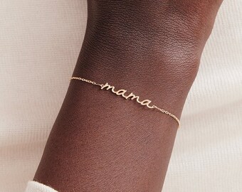 Mama Bracelet in 14K Solid Gold | Mother Bracelet for Women | Dainty Bracelet | 14k Yellow Gold Dainty Bracelets | Gift for Mom/Grandma