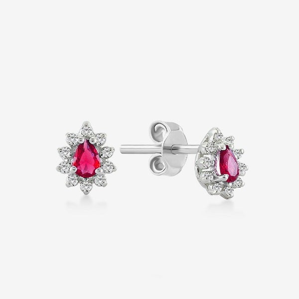 Diamond Ruby Stud Earrings in 14k Real Gold | 14k Gold Gemstone Earrings for Women | Dainty Diamond Studs | 14k Gold Jewelry | Gift for Her