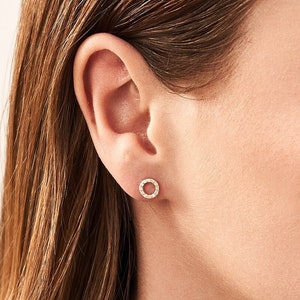 14K Solid Gold Diamond Circle Stud Earrings: Dainty Real Gold Jewelry