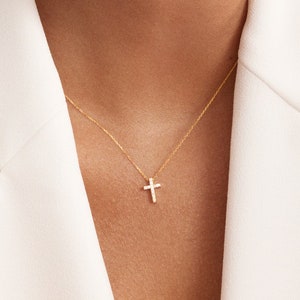 Diamant Kreuz Halskette 585er Gold für Damen Christlicher Glaube Halskette Religiöser Schmuck Echt Gold Kreuz Halskette Geschenk für Sie Bild 5