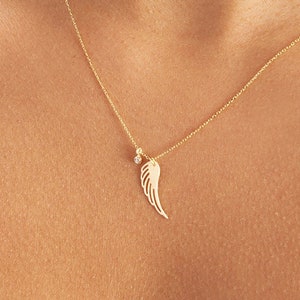 Diamond Angel Wing Necklace in 14K Solid Gold | Guardian Angel Necklace for Women | Memorial Necklace | Miscarriage Necklace | Sympathy Gift