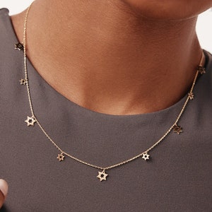 14K Solid Gold Star of David Necklace for Women | Layered Jewish Star Pendant | Real Gold Jewelry