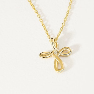 14K Massivgold Diamant Keltisches Kreuz Halskette