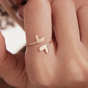 Solid Gold Open Heart Ring | Double Heart Ring | 14k Gold Heart Rings | Anniversary Gifts