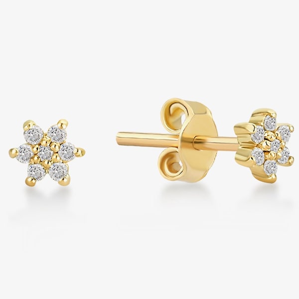 GELIN 14k Diamond Star Studs | 0.04ct Diamond Tiny Earrings | 14k Solid Yellow, White or Rose Gold Fine Jewelry for Women