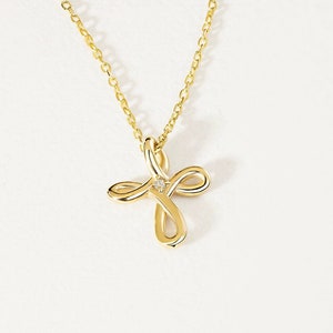 Diamond 14k Real Gold Cross Necklace | Diamond Infinity Sign Pendant Necklace for Women | Dainty 14k Gold Religious Jewelry | Gift for Women