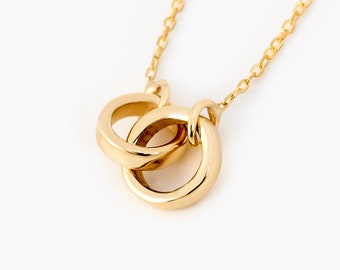 Interlocking Circle Necklace in 14K Solid Gold | Double Circle Necklace for Women | 2 Ring Necklace | Perfect Gift for Her