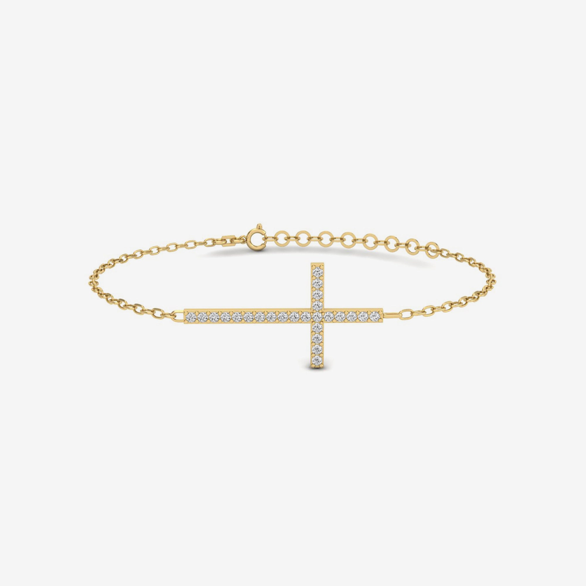 Pulsera de cruz de diamantes en oro macizo de 14 quilates: delicada joyería cristiana