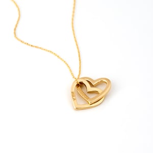 10K & 14K Solid Gold gravierte Herz Halskette | Personalisierte Herz Name Halskette | Silberkette mit Gravur | Doppelherz Halskette