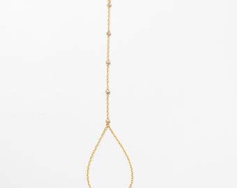 Pulsera de mano de oro macizo de 14 quilates con diamantes: delicada pulsera con anillo y engaste para mujer.