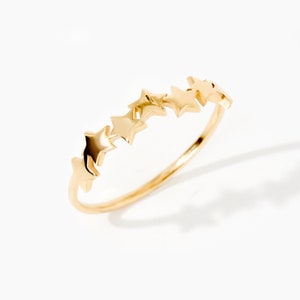 14K Solid Gold Star Eternity Ring / Minimalist Celestial Stacking Ring / Real Gold Star Ring for Women / Unique Gift for Her