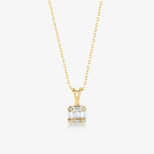Genuine Diamond 0.18 CT Baguette Cut Necklace for Women in 14k - Etsy