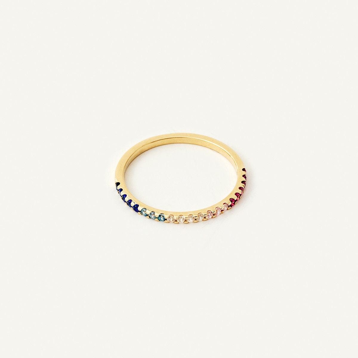 14K Solid Gold Rainbow Eternity Band: Cubic Zirconia Stacking Ring - Etsy