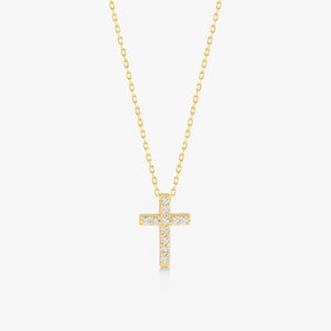 Diamant Kreuz Halskette 585er Gold für Damen Christlicher Glaube Halskette Religiöser Schmuck Echt Gold Kreuz Halskette Geschenk für Sie Bild 7
